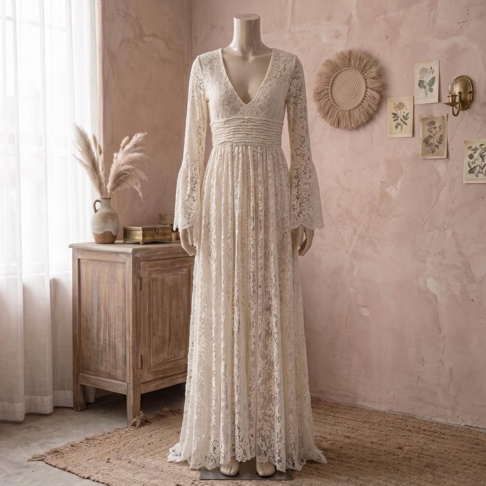 Ivory Lace Bohemian Maxi Dress